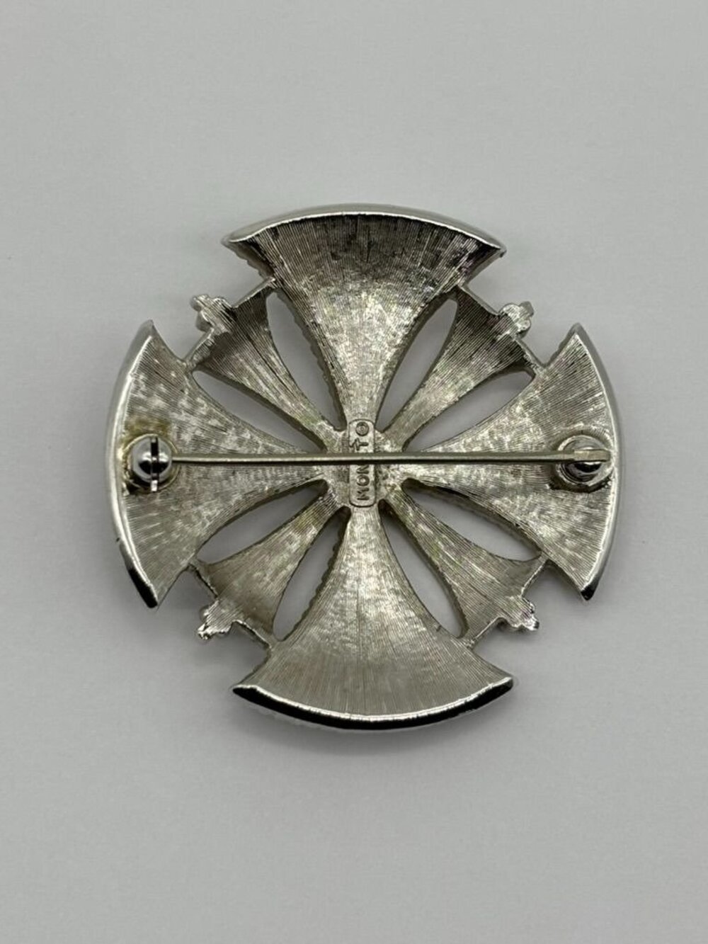 Vintage Monet Maltese Cross Etruscan Revival Brooch Silver-Tone Beaded Detailing - Picture 11 of 15